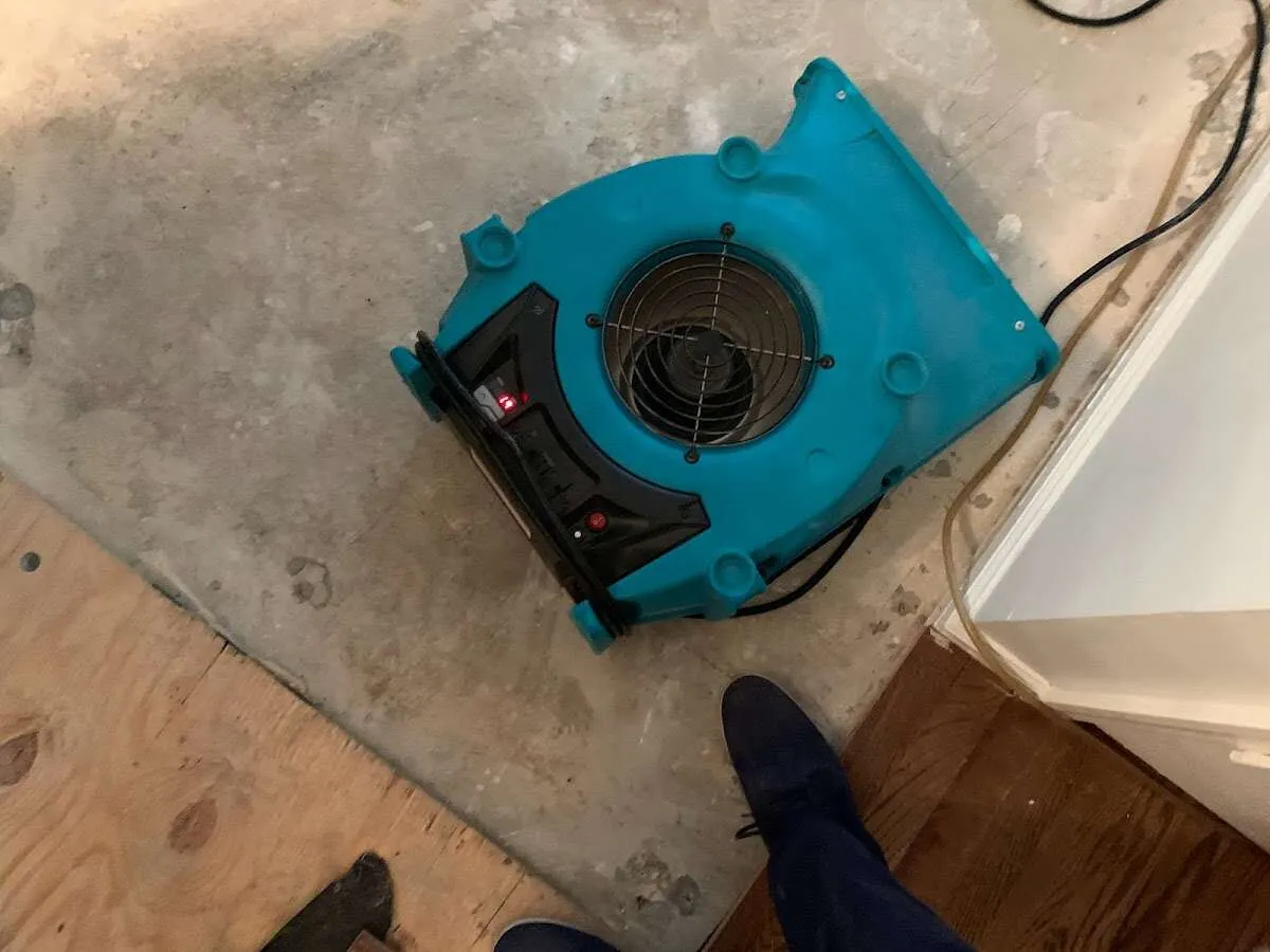Air mover drying subfloor during Commercial Water Damage Restoration in Glenn Dale